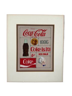 Vintage Coca-Cola Cross-Stitch Wall Art Classic Coke Logos Bottle Design